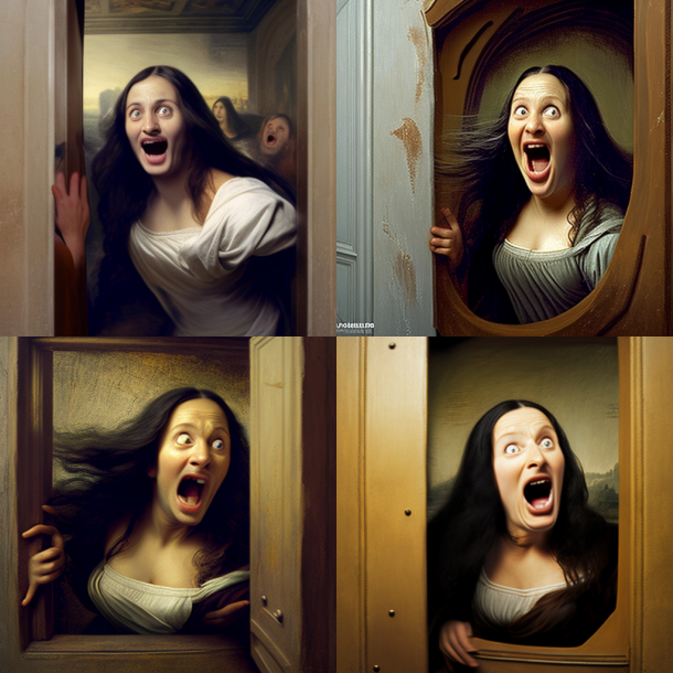 Нейросеть рисует, как Мона Лиза удивленно покидает рамки картины :)