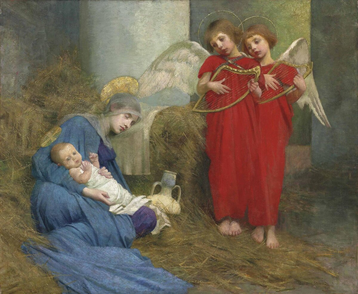 Марианна Стоукс (1855–1927). Ангелы, развлекающие Святого Ребенка, 1893 г.