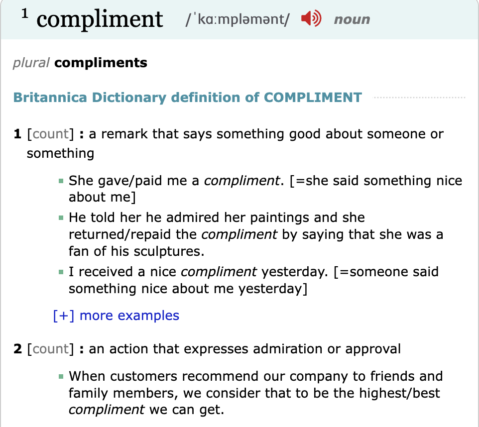 определение слова COMPLIMENT в словаре Brittanica