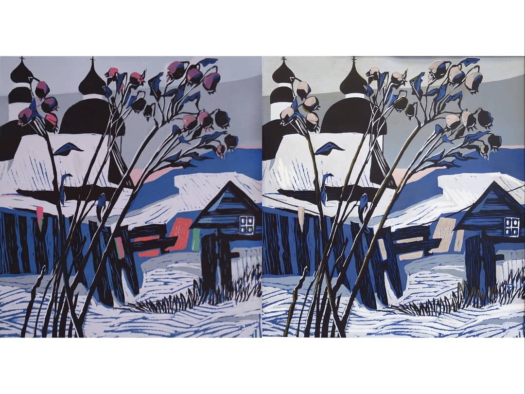 Пример этапов работы над линогравюрой