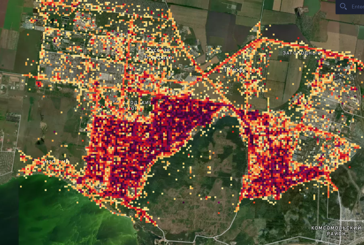 Тепловая карта пешеходной трафика. Источник www.1-by-1.ru