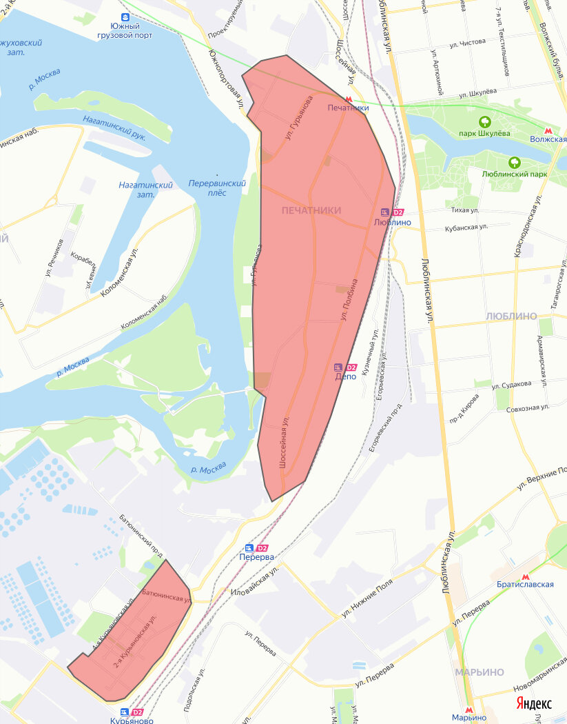 Печатники - один из самых промышленных районов Москвы - здесь расположено более 230 предприятий. 67% территории района занято промзонами, очистными сооружениями и жд путями, вследствие этого микрорайон Курьяново отделен от основного жилого массива 