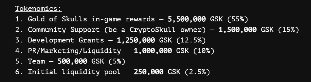 ОПИСАНИЕ ТОКЕНОМИКИ $GSK С САЙТА CRYPTOSKULLS