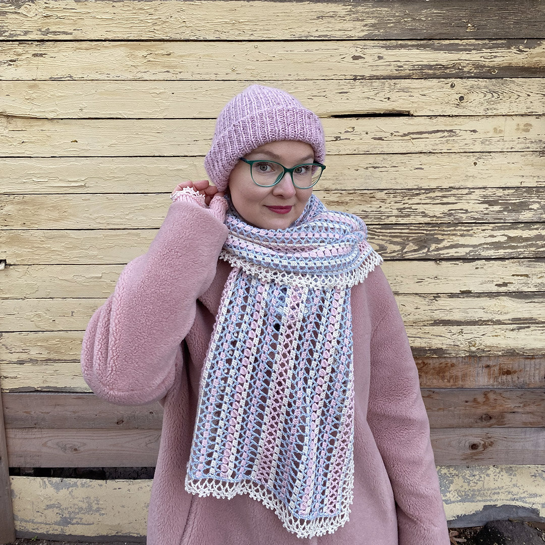 Шарф "Утренняя дымка" из Sandnes Garn Alpakka Silke(70% беби альпака, 30% шелк, 50 г/200 м)