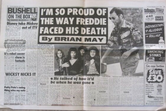 Интервью Брайана Мэя в газете The Sun 1992 года (фото из интернета)