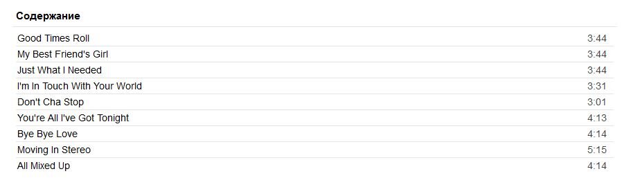 Вот такое содержание у оригинального винилового издания.