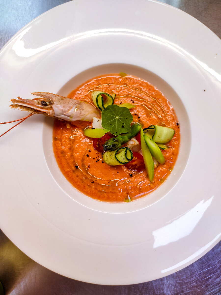 Гаспачо с аргентинской креветкой.#суп #гаспачо #креветки #рецепт #рецепт гаспачо #суп гаспачо 