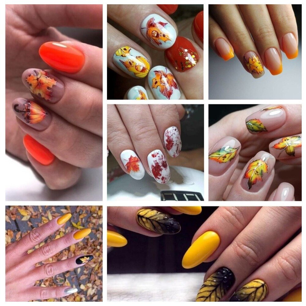Вариант №1 для осеннего маникюра: опавшие листья 