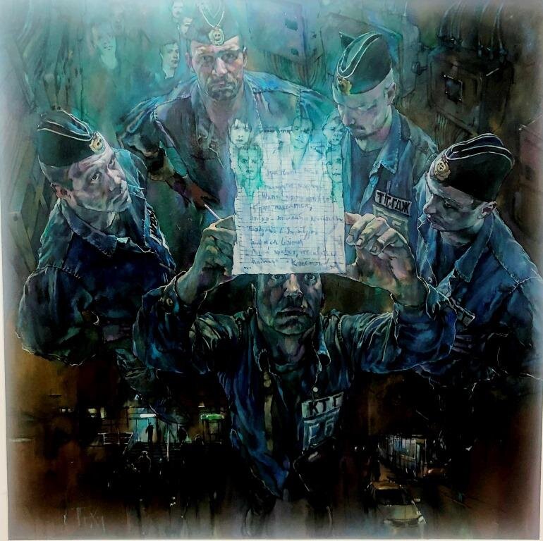 П.Вечканов. Несколько слов о живой надежде и мужестве экипажа подводного крейсера. холст, масло, 2022