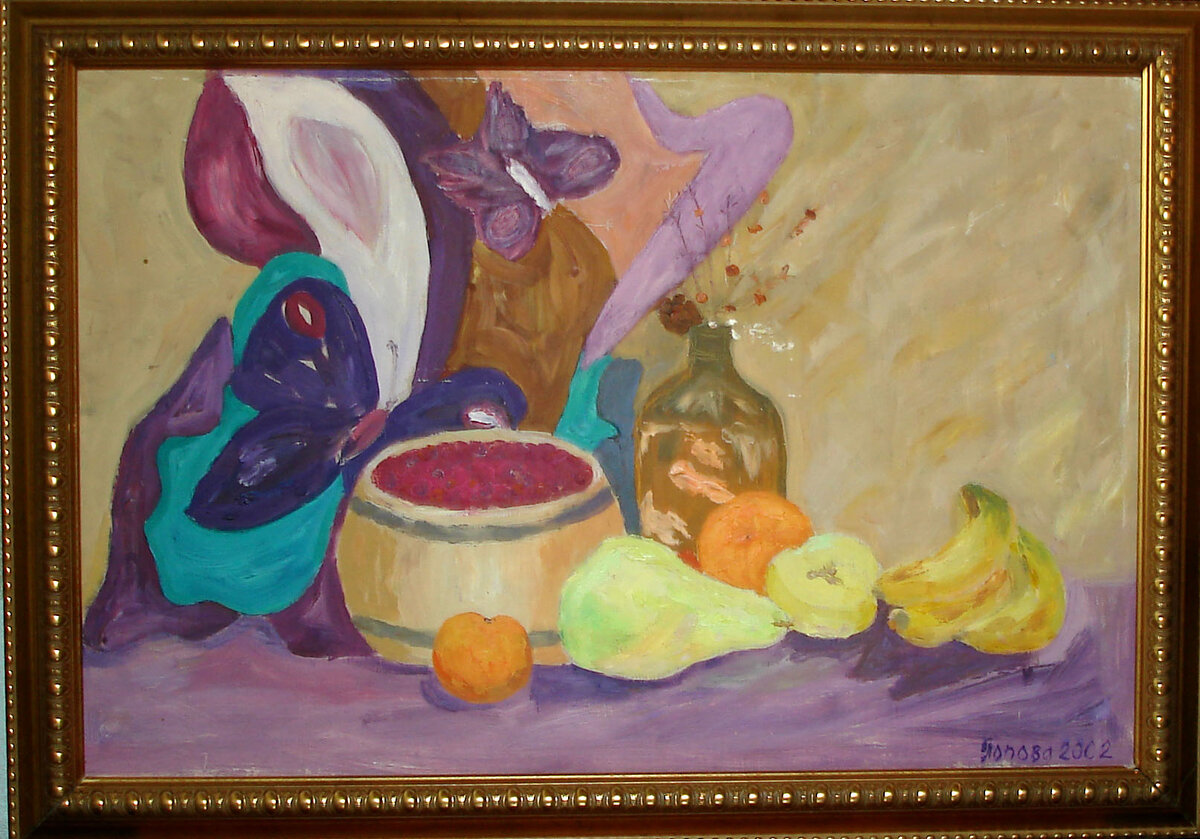 Натюрморт с бабочками, Попова Марина, оргалит, масло, Иркутск