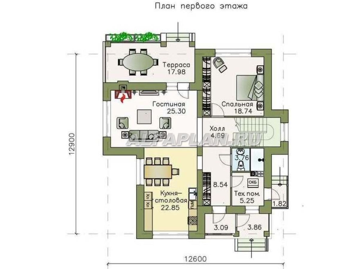 НА СЛАЙД-ШОУ 3 ФОТО: Планировка дома по проекту "Северная корона" 193а