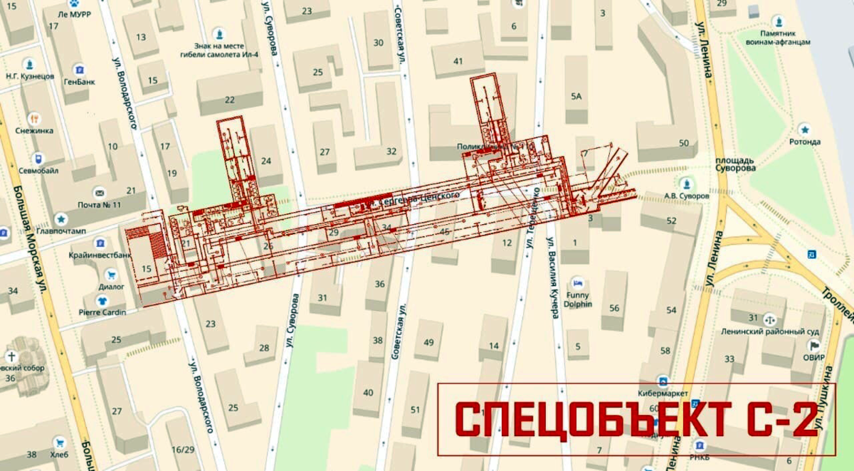 План «Спецобъекта С-2» на карте. Инфографика - подземныйсевастополь.рф