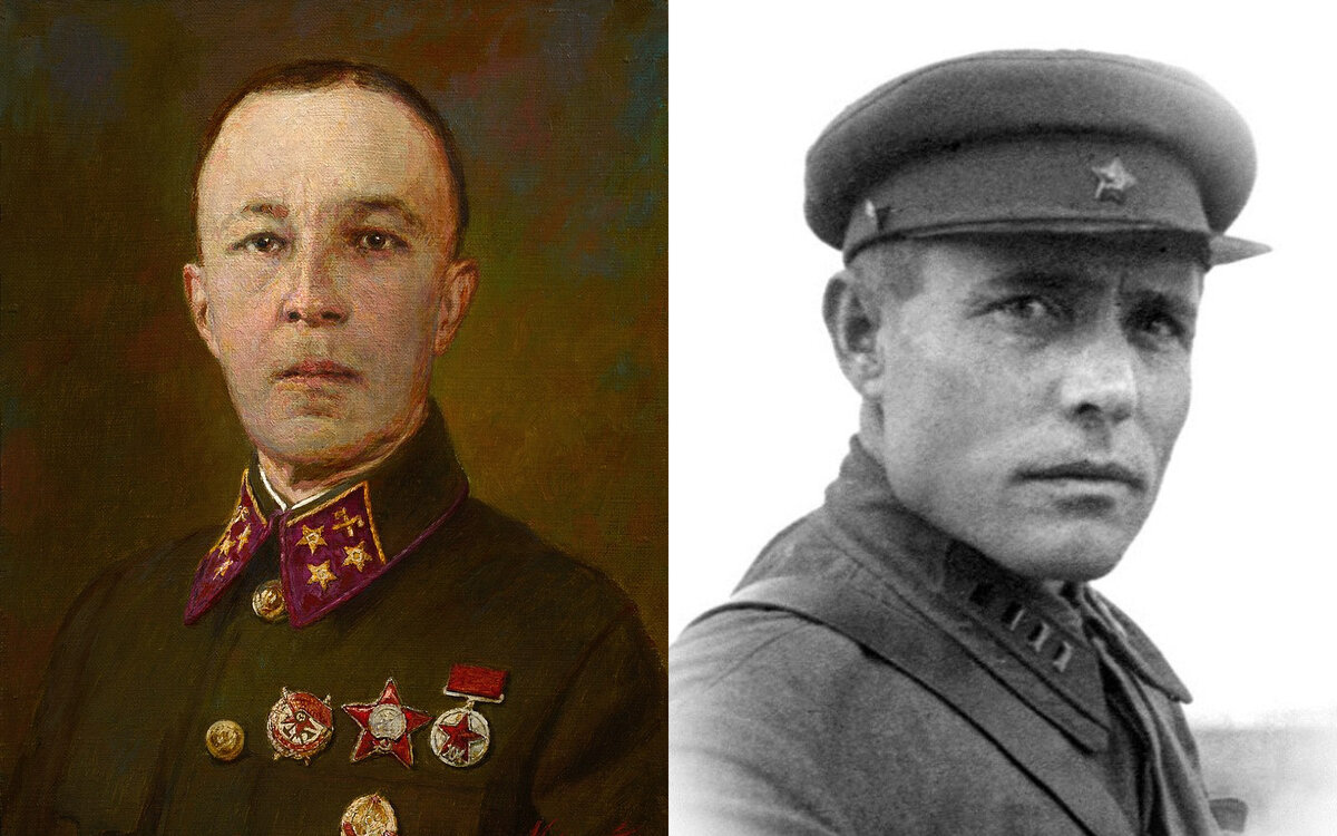 Слева — генерал-лейтенант инженерных войск Дмитрий Михайлович Карбышев (1880 — 1945), справа — генерал-майор Пётр Георгиевич Новиков (1907 — 1944). Они отказались от предложений немцев о сотрудничестве. 