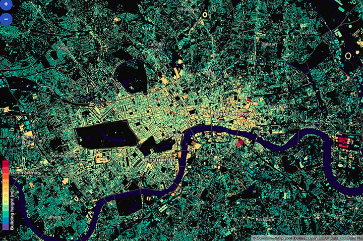 ВЫСОТА ЗАСТРОЙКИ ЛОНДОНА. ИСТОЧНИК: OPENSTREETMAP 