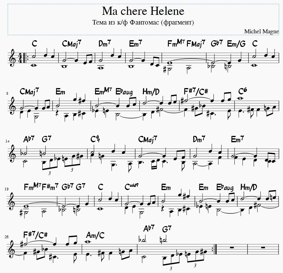 Ma chère. Элен и ребята Ноты для фортепиано. Моя дорогая Элен Ноты