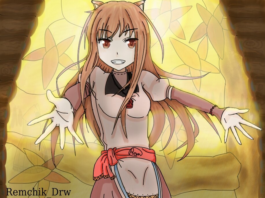 Холо - Мудрая волчица из Йотсу. Аниме: Волчица и пряности
Deviant - https://www.deviantart.com/remchikdrw 
Twitter - https://twitter.com/Remchik3
Pixiv - https://www.pixiv.net/en/users/70091761
Boosty - https://boosty.to/remchik