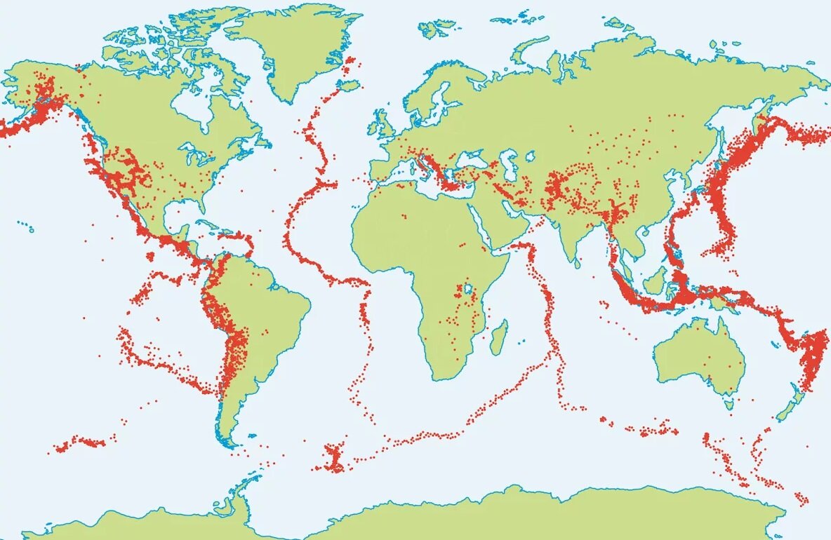 Карта с сейсмическими поясами земли