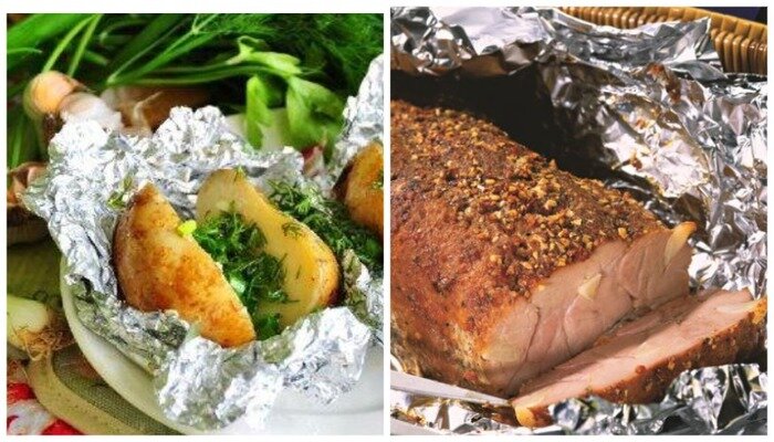 В фольге можно приготовить множество блюд: картошку-гармошку, запечь карпа или скумбрию, говядину или свинину, каре ягненка и даже куриный рулет с желатином.
