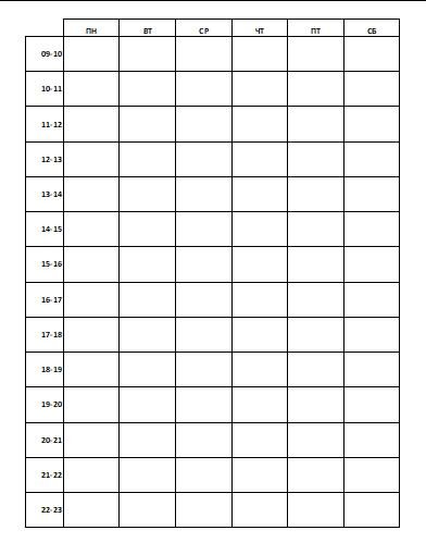 образец хронометражной таблицы