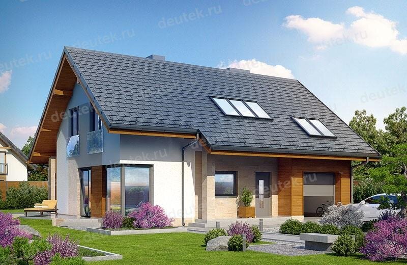 Проект дома 160 м2 с мансардой, гаражом и террасой - DTA100044 