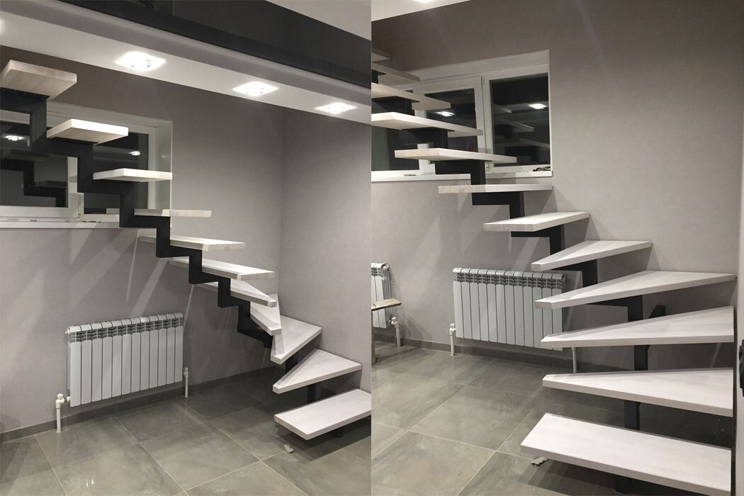 лестница из бука на центральном косоуре.