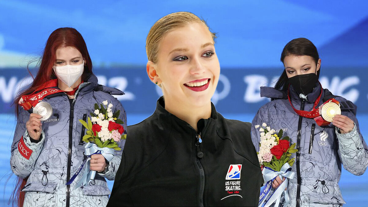 Александра Трусова, Полина Эдмунс, Анна Щербакова. Коллаж автора.