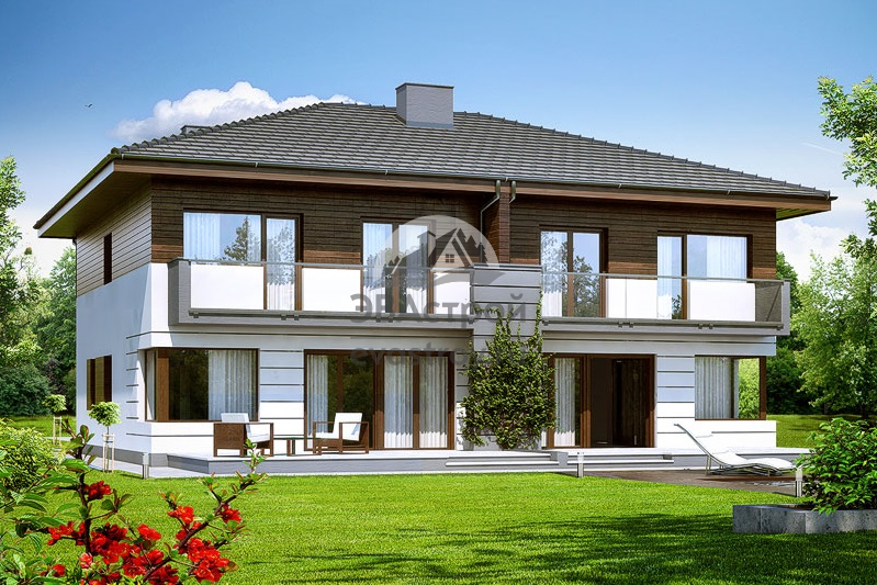 Проект двухэтажного таунхауса 284 м2 из керамоблоков с гаражом, балконом и террасой - NA-3