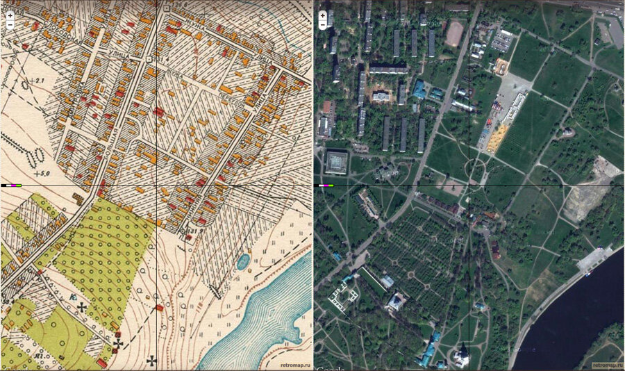 Село Коломенское на картах. Хорошо видно, что село можно было сохранить. Ведь большая часть села находилась на территории музея-заповедника