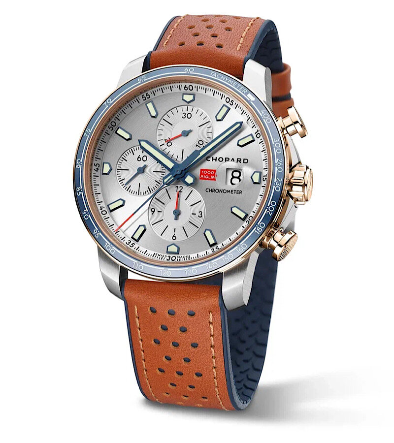 На фото: часы Chopard Mille Miglia 2022 Race Edition из стали и розового золота