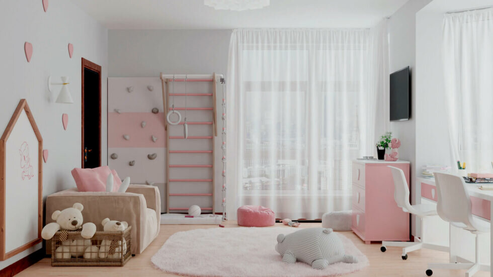 Шведская стенка со скалодромом в детской комнате фото 1