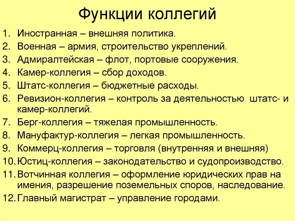Штатс коллегия. Функции коллегий. Функции коллегий при Петре. Коллегии при Петре 1.