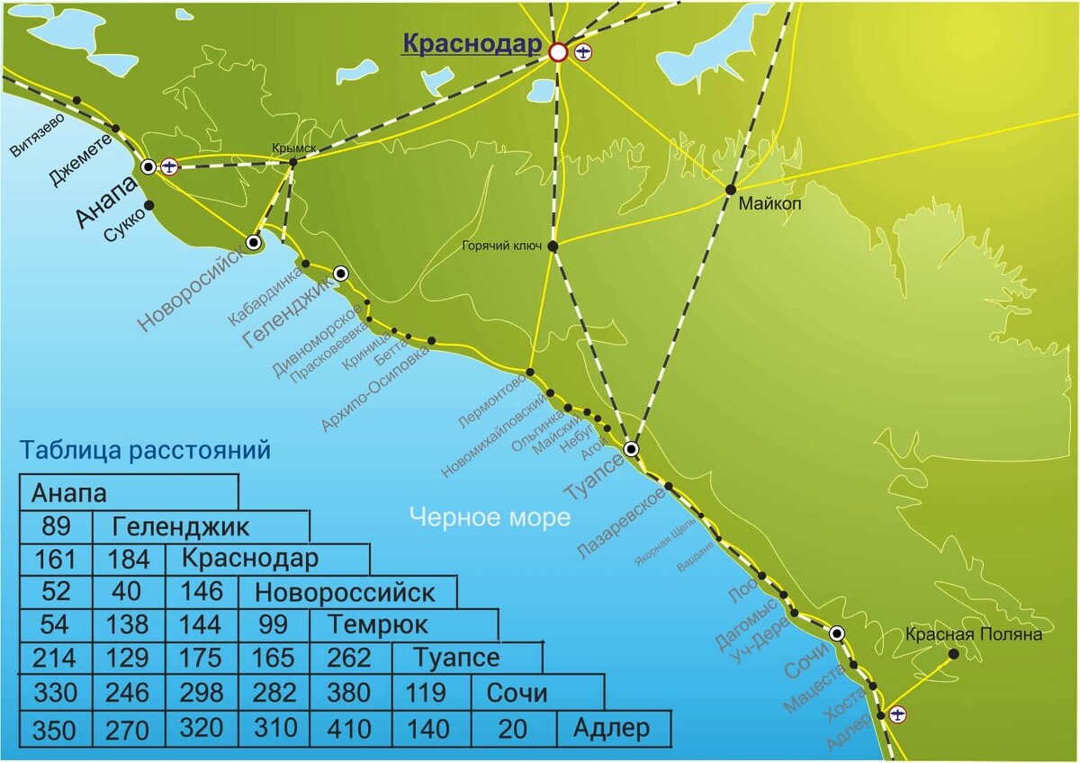 Карта анапа новороссийск геленджик побережье