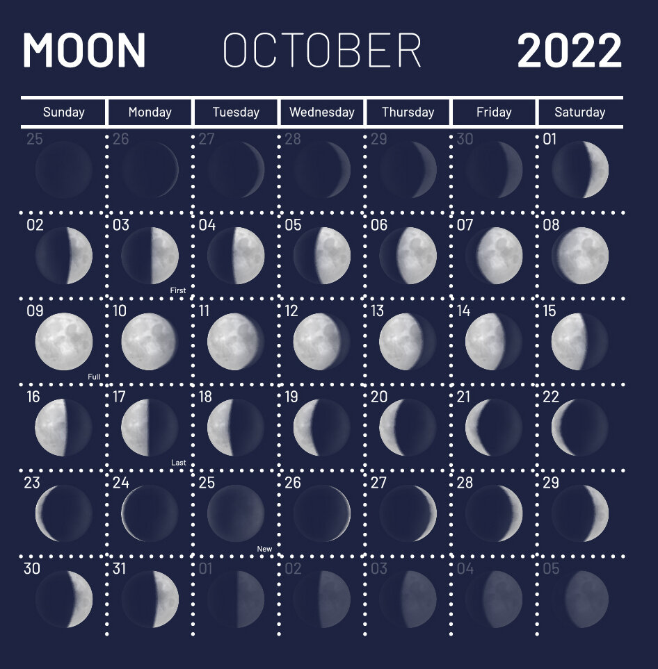 Lunar phase chart and cycles. Lunar calendar for 2023. Editable formats A3, A4, 