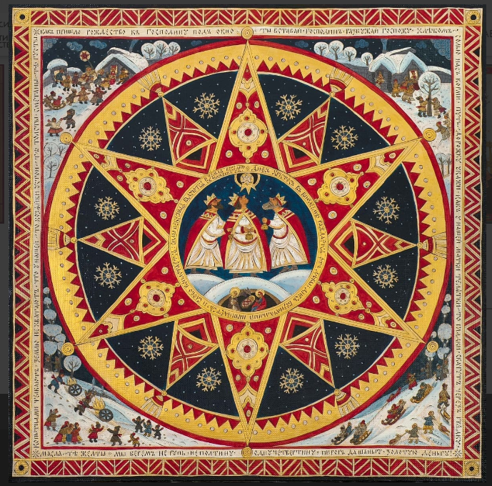 Рождественская звезда. Холст, акрил, 80х80 см. Художник Ольга Соколова