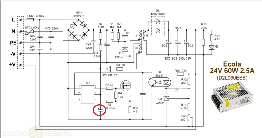 Блок питания b2l038esb схема