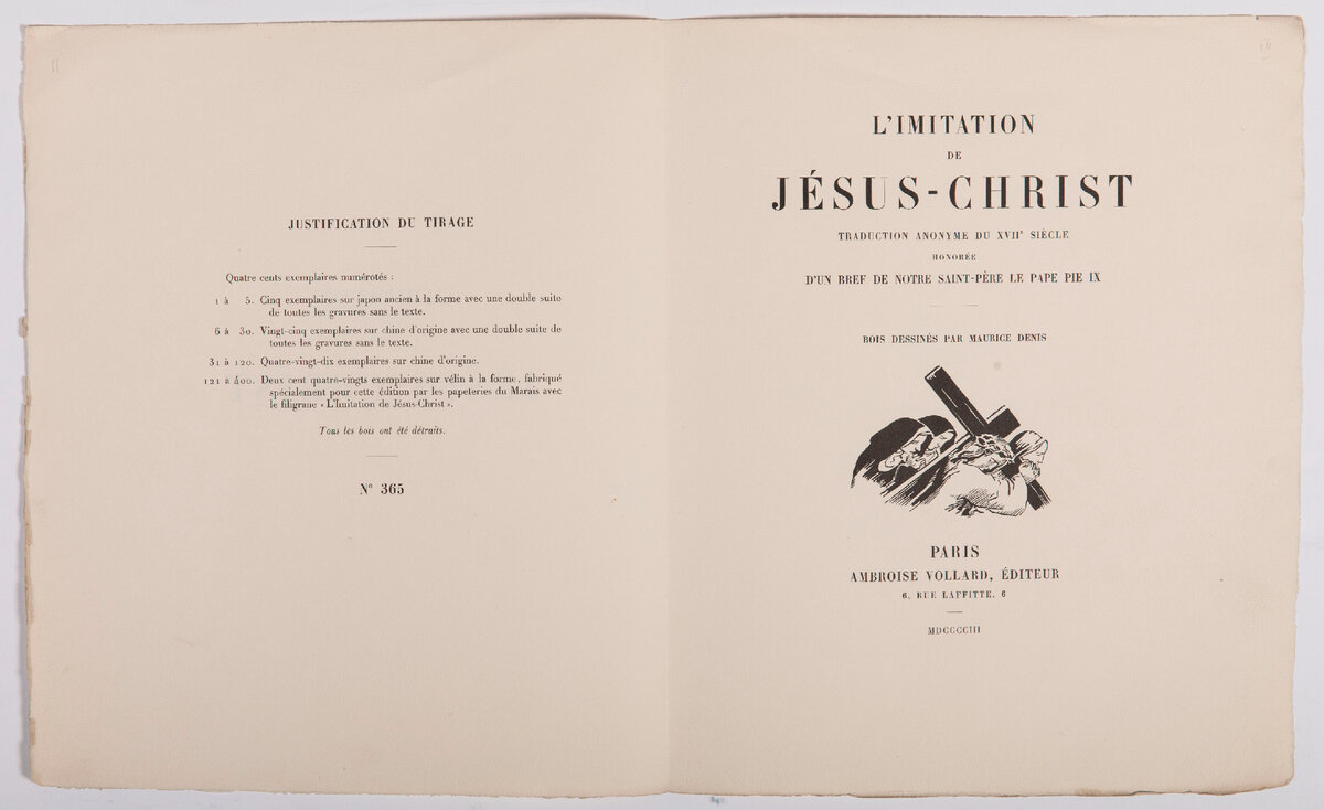 Титульный лист / Информация о тираже. Из книги: Фома Кемпийский «Подражание Иисусу Христу» (Париж, 1903 г.). Из собрания Музея истории религии