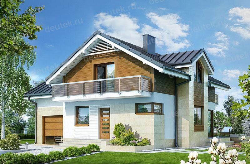 Проект дома 180 м2 из керамоблоков с мансардой, гаражом, балконом, кабинетом и террасой - DTV100163