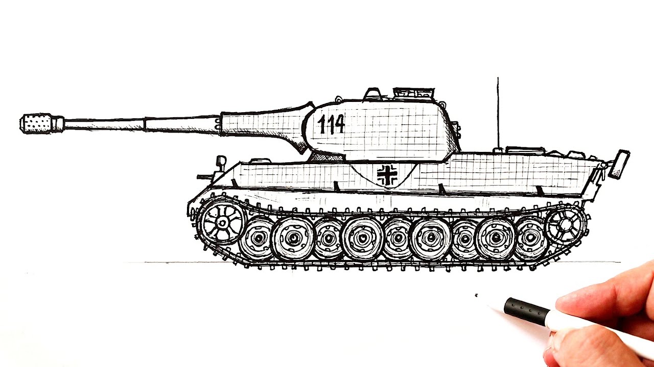 Как нарисовать танк Тигр поэтапно 4 урока