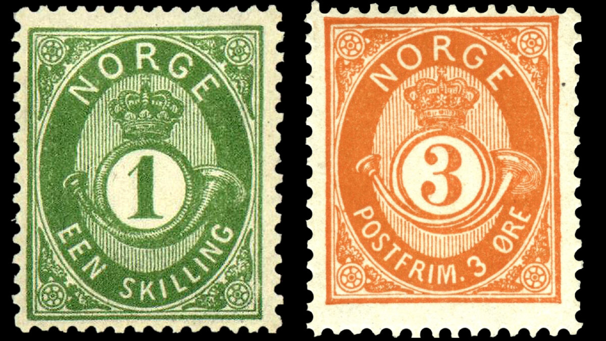 Первые марки с почтовым рожком Норвегии