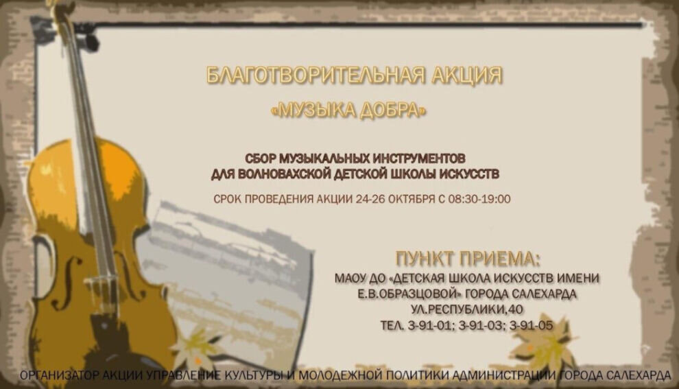    На Ямале проводят акцию по сбору музыкальных инструментов для детской школы искусств Волновахи