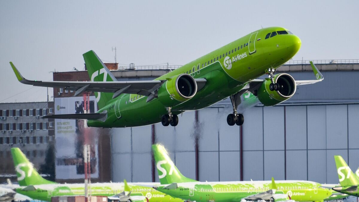    Самолет Airbus A320neo авиакомпании S7 Airlines в Международном аэропорту Новосибирска© РИА Новости / Александр Кряжев