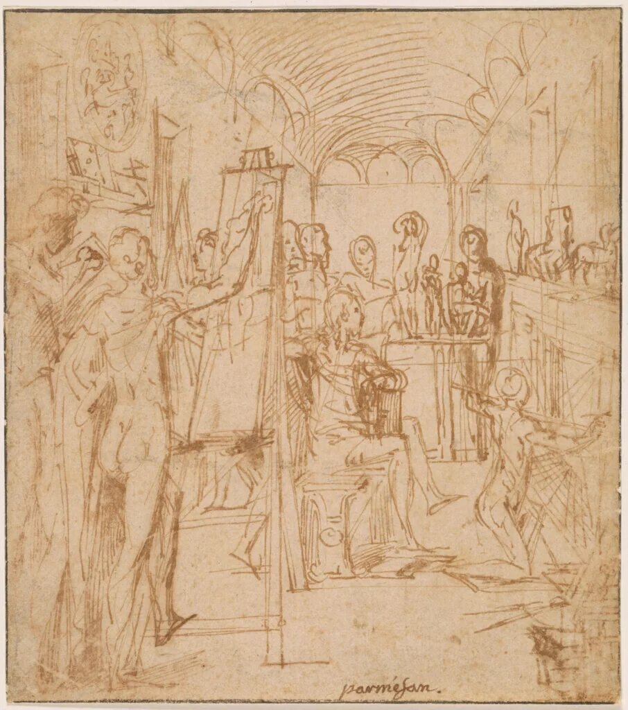 Пармиджанино, "Интерьер мастерской художника", 1530-1540, Музей Пирпойнт Морган, Нью-Йорк, США.