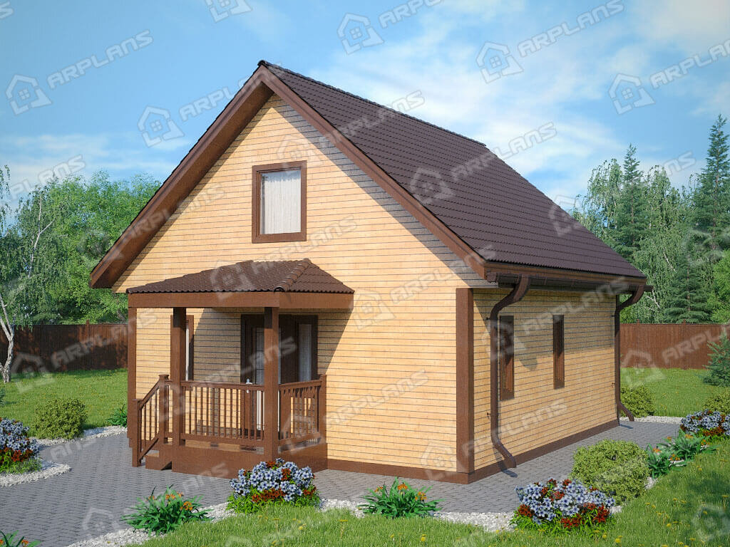 Фото 2 двухэтажного каркасного дома с мансардой, 2 спальнями, эркером и топочной. Общая площадь 91 кв м. Источник arplans.ru Проект И-034