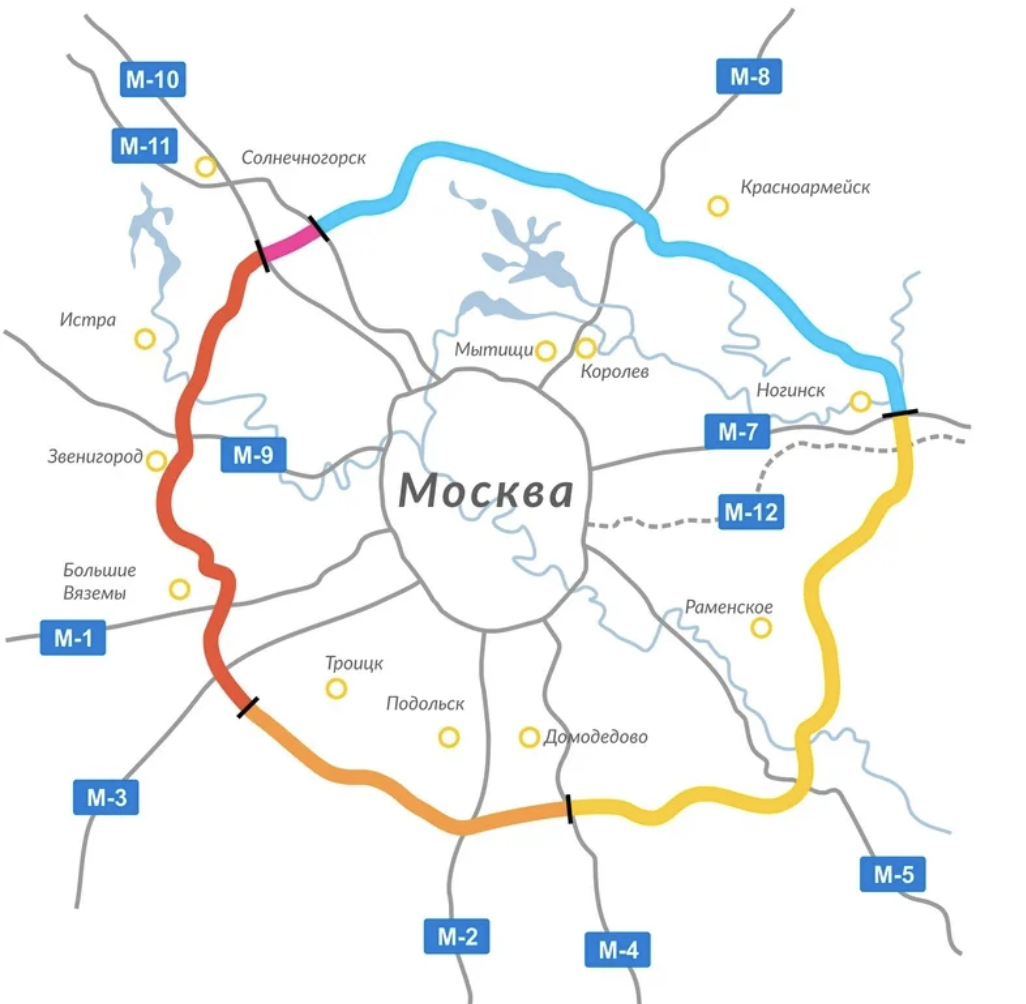 Схема цкад на карте московской области детально в километрах