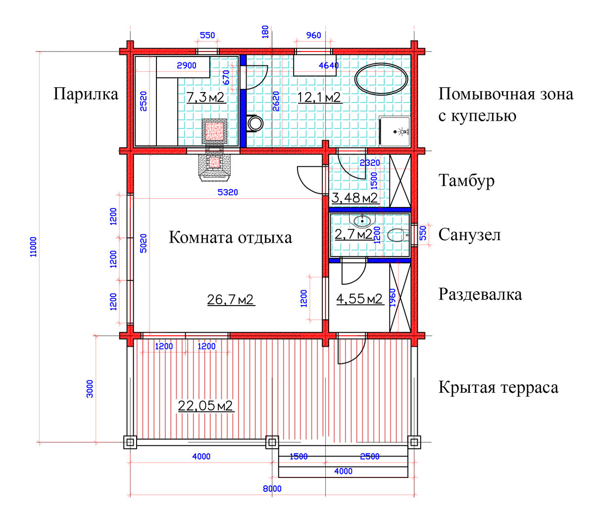 План русской бани проекта «SOSNOVO 79»