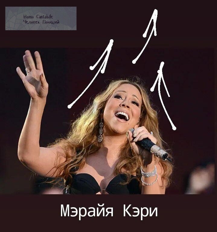 Мэрайя Кэри, исходник материала для методической иллюстрации - фото в свободном доступе, здесь и далее - стрелки подчёркивают движение лицевых мышц