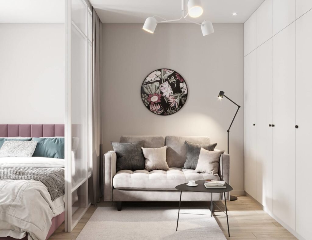 Нейтральные цвета и мягкие акценты. Со вкусом оформленная квартира 40 кв.м.