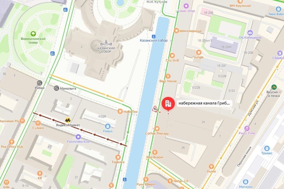     Здание на набережной канала Грибоедова, 24, перестроят в отель. Фото: Яндекс.Карты.