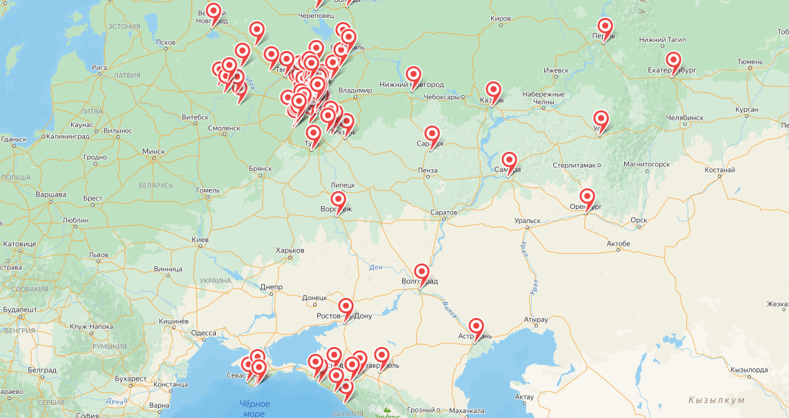 Конструктор карт от Яндекс с отметками посещённых городов