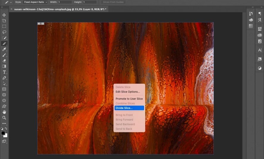 Инструмент «Разделить фрагмент» позволяет поделить картинку на несколько равных частей

